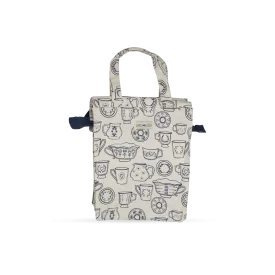 Tall Acrylic Coated Lunch Bag with Zip - Cup & Saucer - Cream