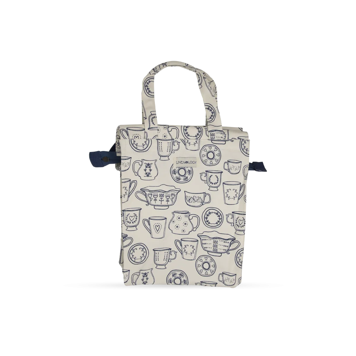 Tall Acrylic Coated Lunch Bag with Zip - Cup & Saucer - Cream