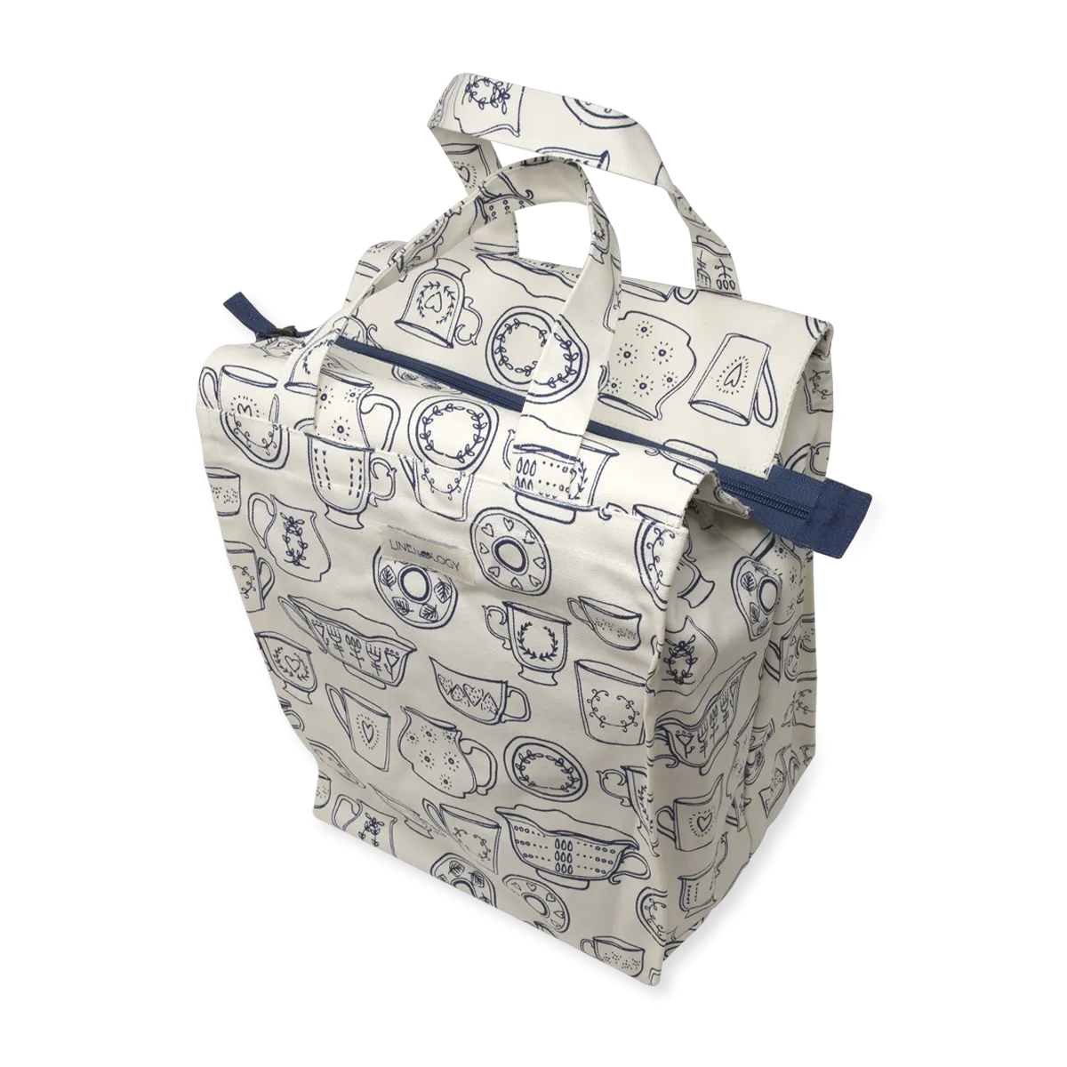 Tall Acrylic Coated Lunch Bag with Zip - Cup & Saucer - Cream