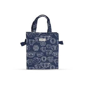 Tall Acrylic Coated Lunch Bag with Zip - Cup & Saucer - Navy