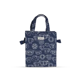 Tall Acrylic Coated Lunch Bag with Zip - Cup & Saucer - Navy