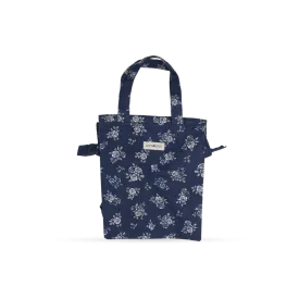 Tall Acrylic Coated Lunch Bag with Zip - English Rose - Navy