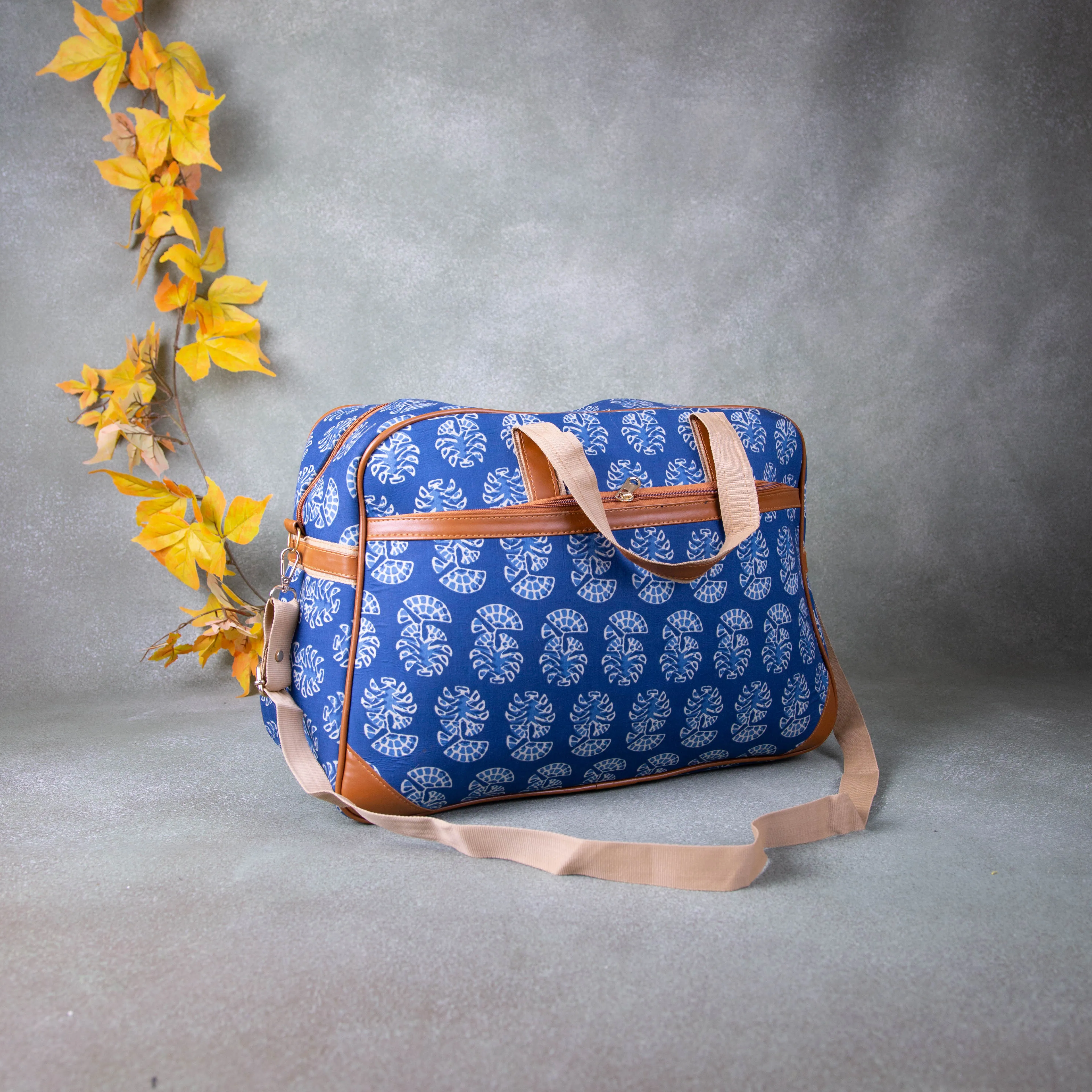 Two Dayer bags Blue with White Flower Design.