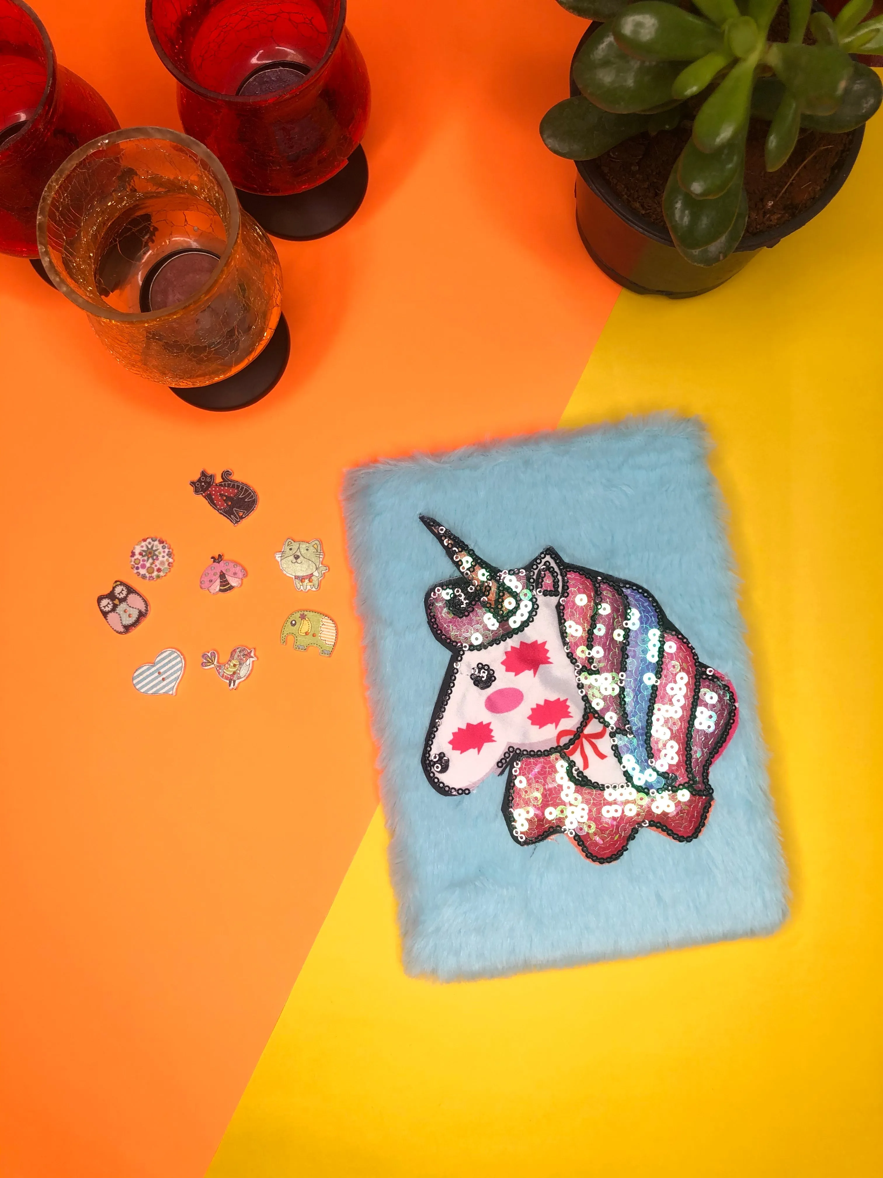 UNICORN 2 with Light | Fur A5 Size Diary | Ruled page | Bookmark String |