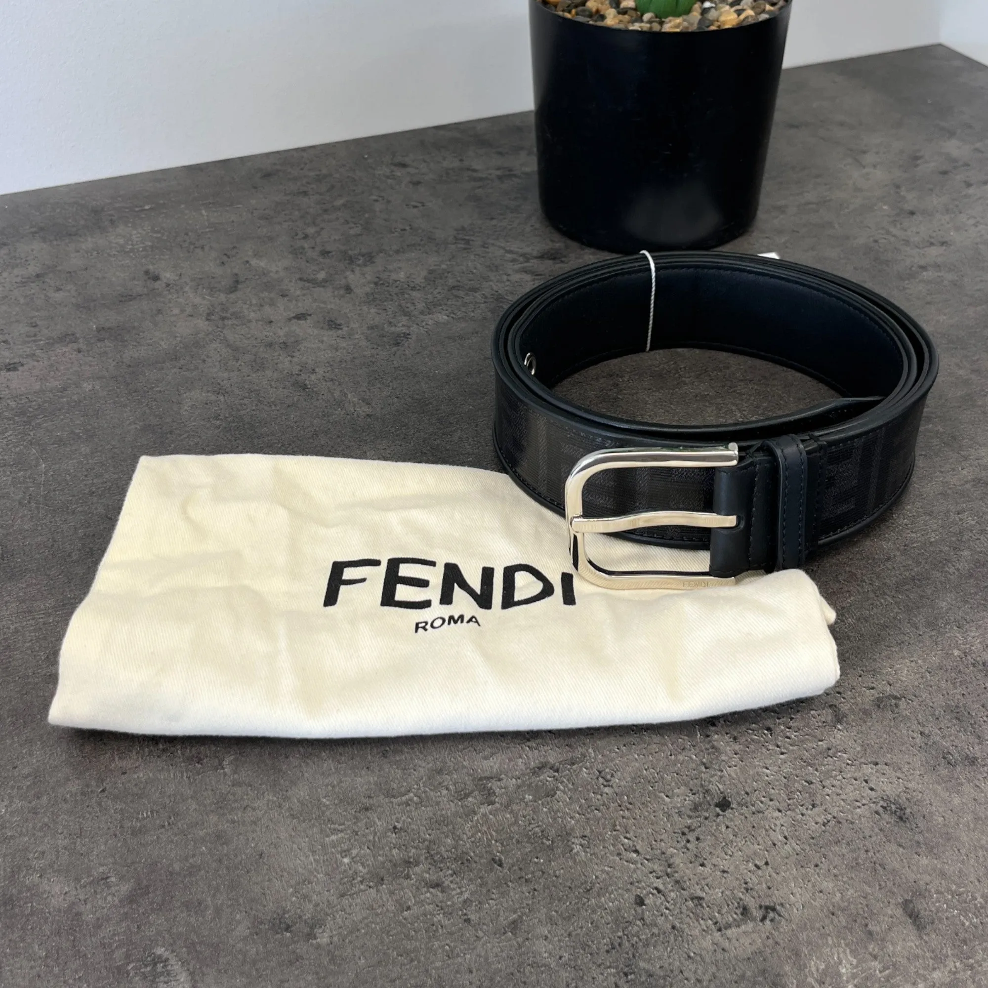 Women's Ff Monogram Canvas Belt Black Size Waist 36"